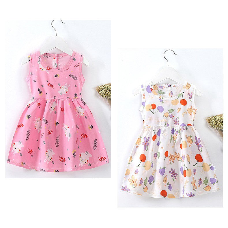 Coconana 1-6 yrs old Baju Raya Baby Girl Dress Sleeveless Cotton Silk Cute Cartoon Princess Dresses Perempuan