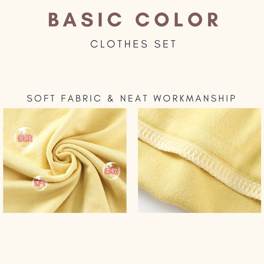 Coconana 1-5yrs Kids Plain Colour Clothes Set Basic Tee Baby T Shirt Pants Baju Raya Seluar Budak Lelaki Perempuan