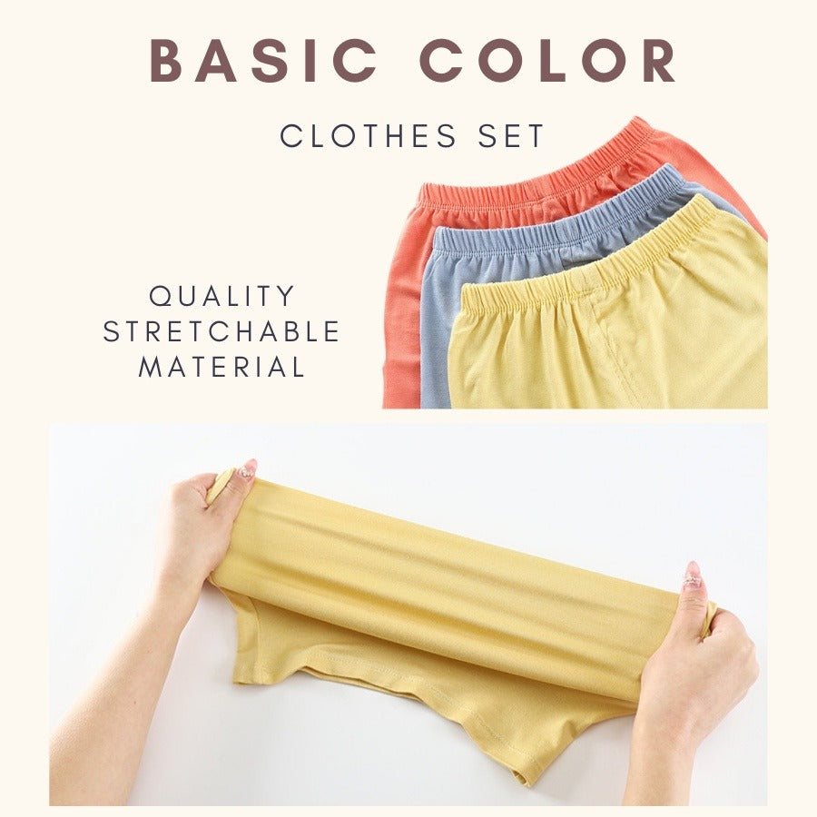 Coconana 1-5yrs Kids Plain Colour Clothes Set Basic Tee Baby T Shirt Pants Baju Raya Seluar Budak Lelaki Perempuan