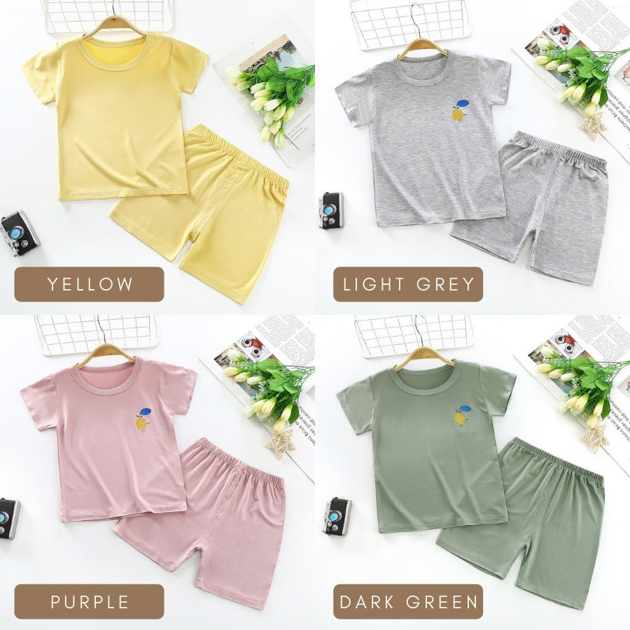 Coconana 1-5yrs Kids Plain Colour Clothes Set Basic Tee Baby T Shirt Pants Baju Raya Seluar Budak Lelaki Perempuan