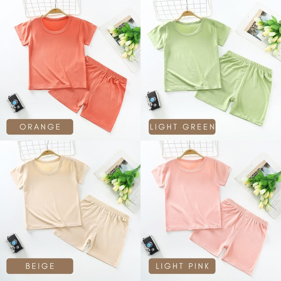 Coconana 1-5yrs Kids Plain Colour Clothes Set Basic Tee Baby T Shirt Pants Baju Raya Seluar Budak Lelaki Perempuan