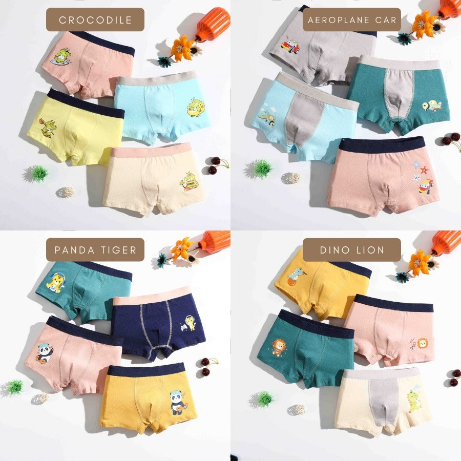 Coconana 2-15 yrs 4pcs Seluar Dalam Budak Lelaki Underwear Kids Boy Soft Cotton Children Cartoon Boxer Kids