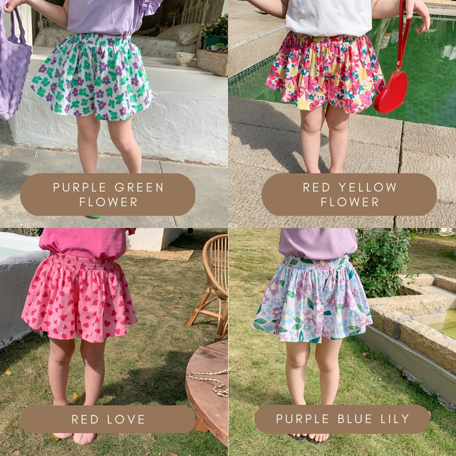 Kids Girl Skort Pants 1-6Y Floral Skort Seluar Budak Perempuan Soft Cotton Baju Baby Girl Kids Clothes Short Pants