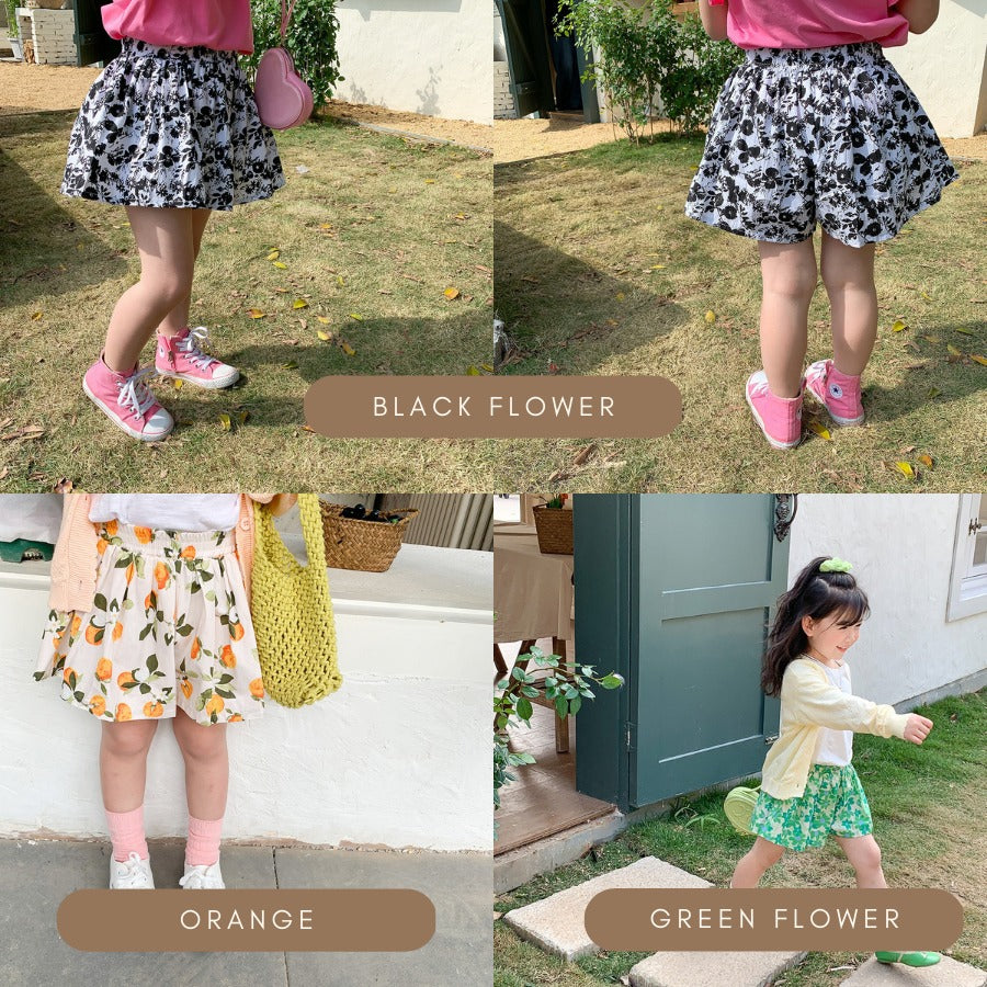 Kids Girl Skort Pants 1-6Y Floral Skort Seluar Budak Perempuan Soft Cotton Baju Baby Girl Kids Clothes Short Pants