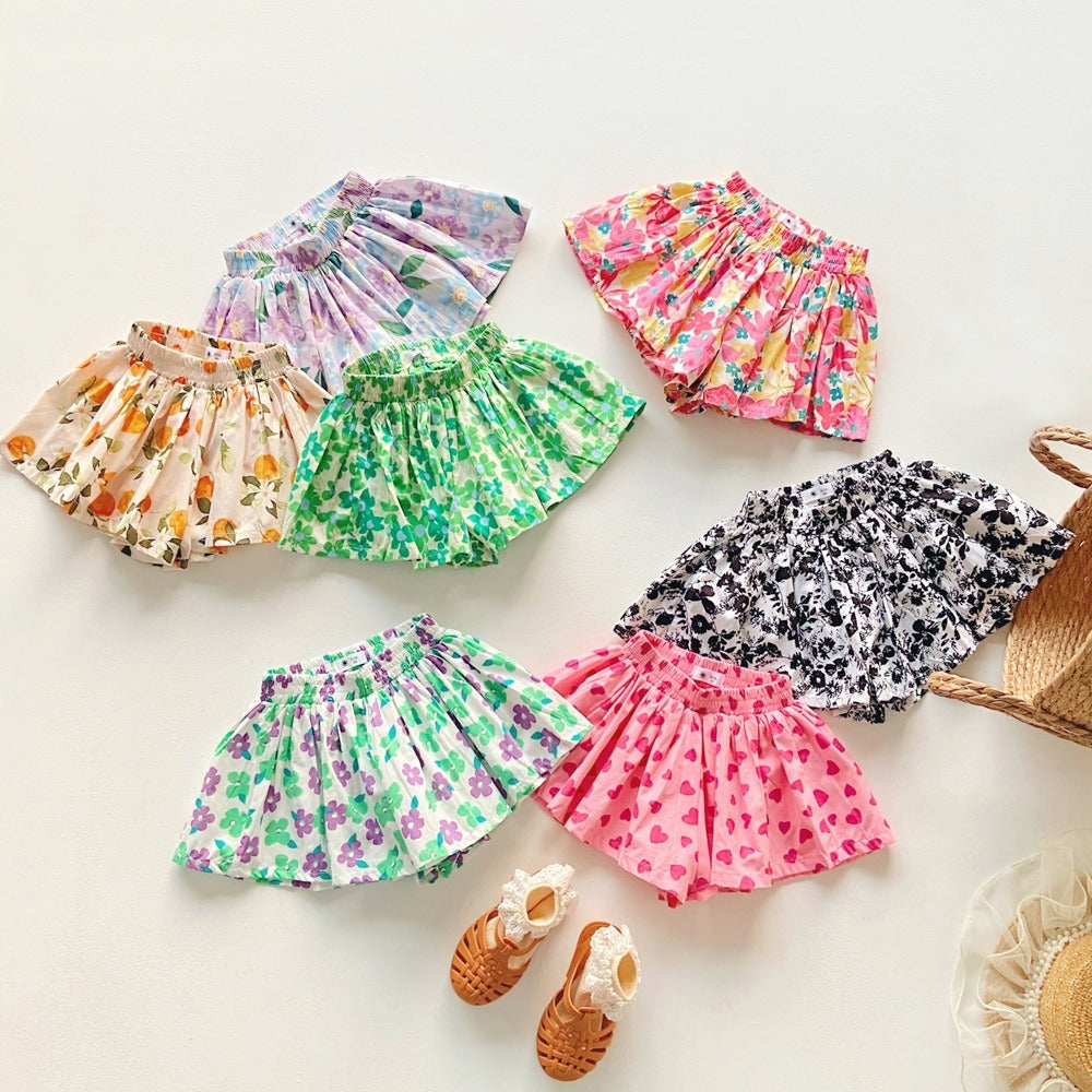 Kids Girl Skort Pants 1-6Y Floral Skort Seluar Budak Perempuan Soft Cotton Baju Baby Girl Kids Clothes Short Pants