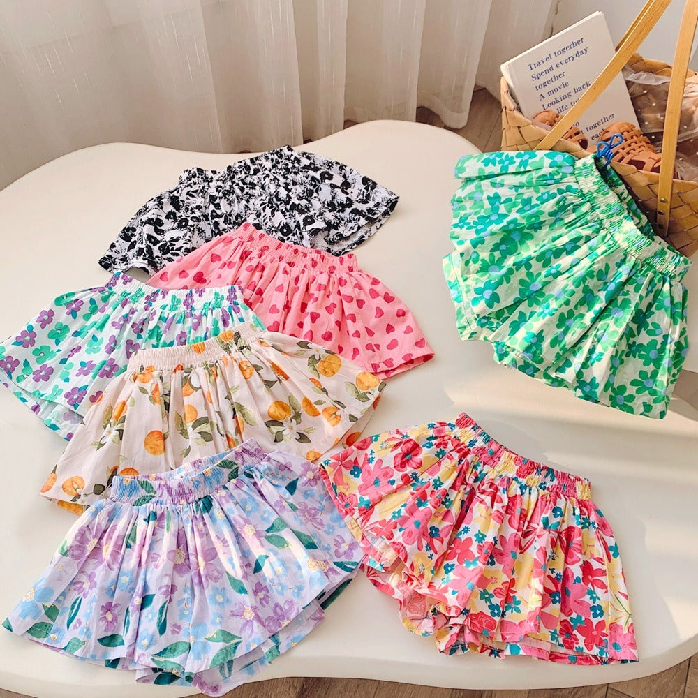 Kids Girl Skort Pants 1-6Y Floral Skort Seluar Budak Perempuan Soft Cotton Baju Baby Girl Kids Clothes Short Pants