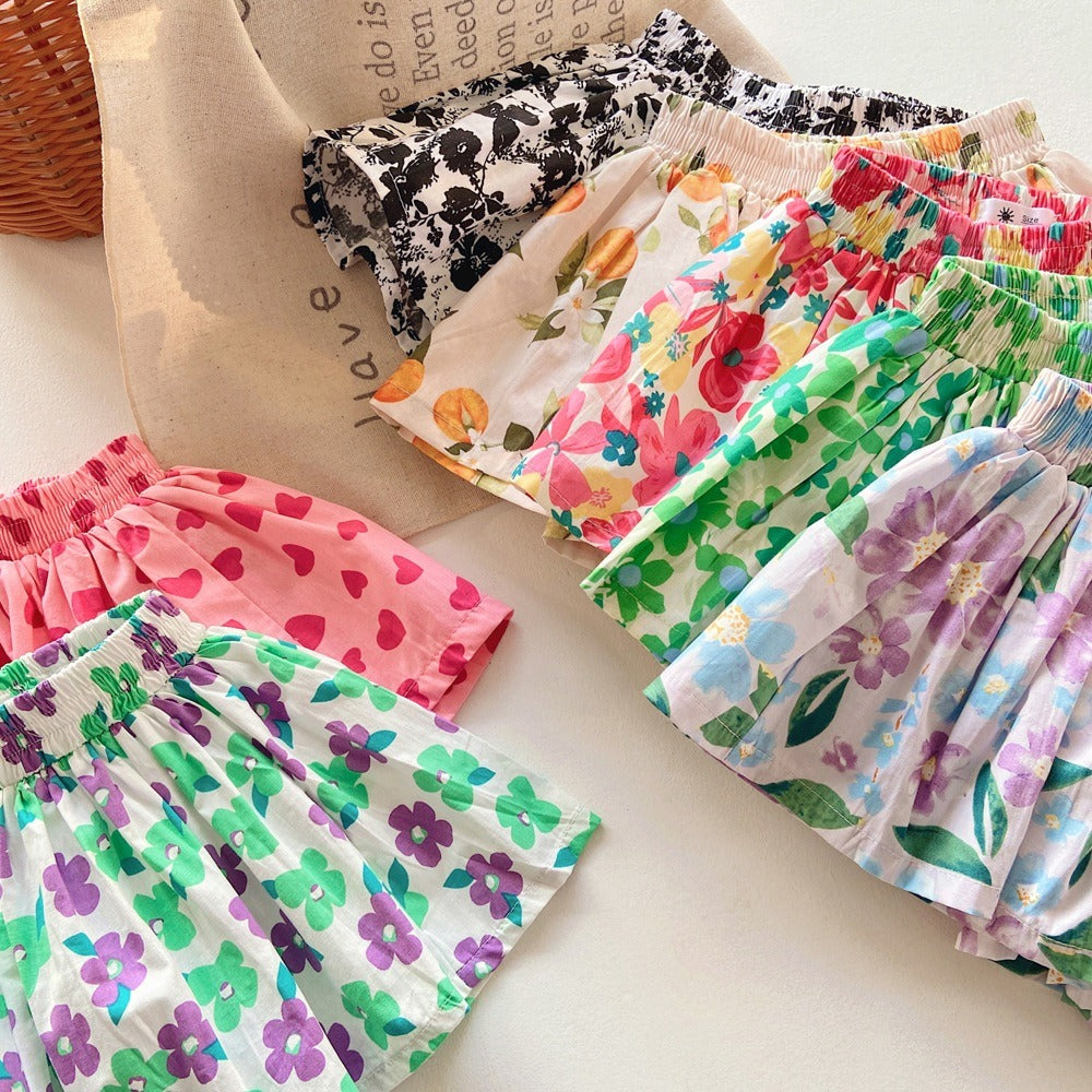 Kids Girl Skort Pants 1-6Y Floral Skort Seluar Budak Perempuan Soft Cotton Baju Baby Girl Kids Clothes Short Pants