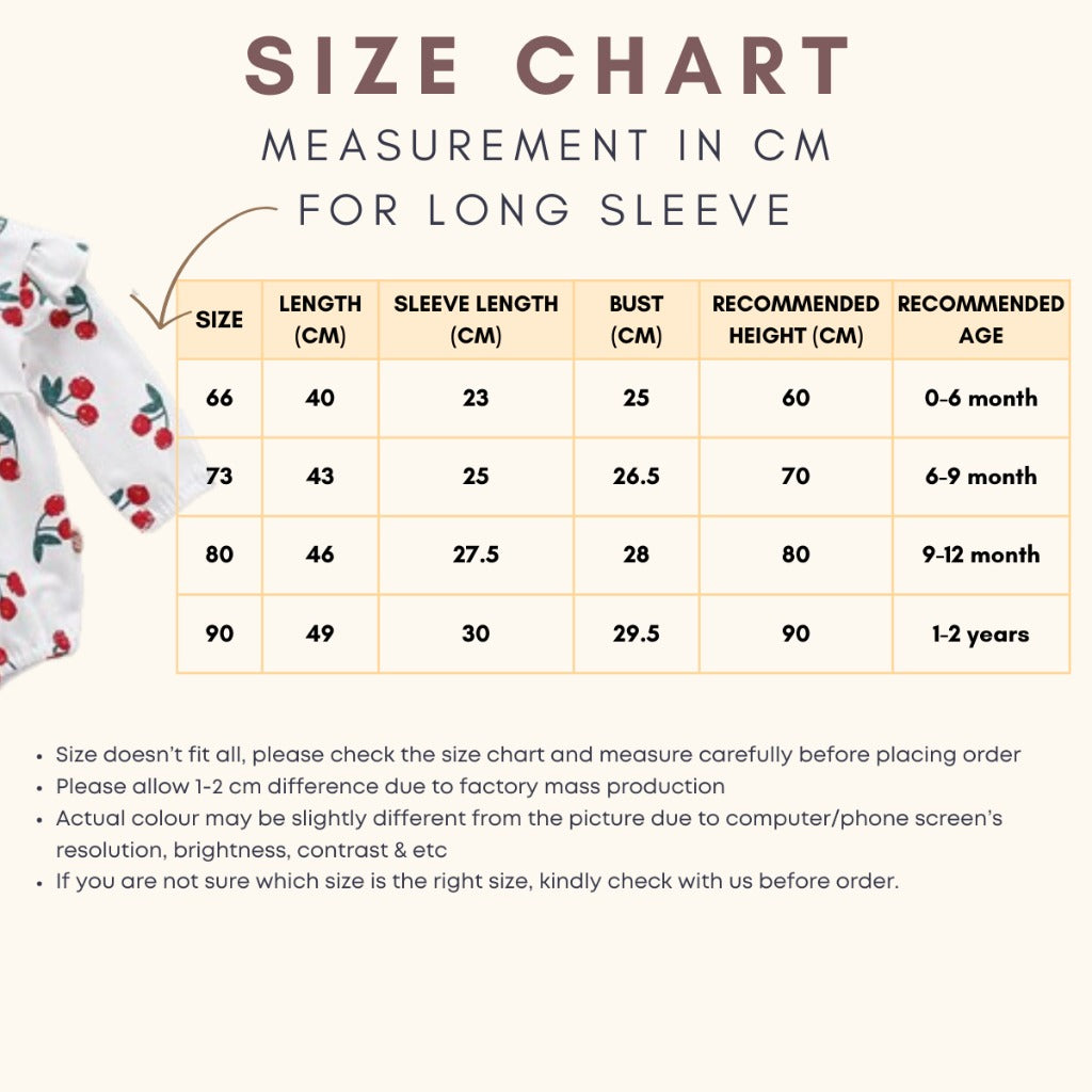 Coconana 0-2yrs Baby Romper Baju Raya Baby Girl Romper Headband 2pcs Set Baju Baby Girl Baby Cherry Romper Dress Baby