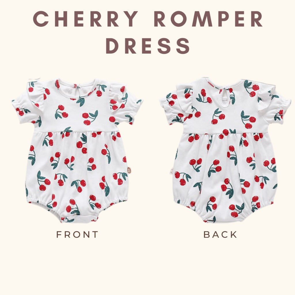 Coconana 0-2yrs Baby Romper Baju Raya Baby Girl Romper Headband 2pcs Set Baju Baby Girl Baby Cherry Romper Dress Baby