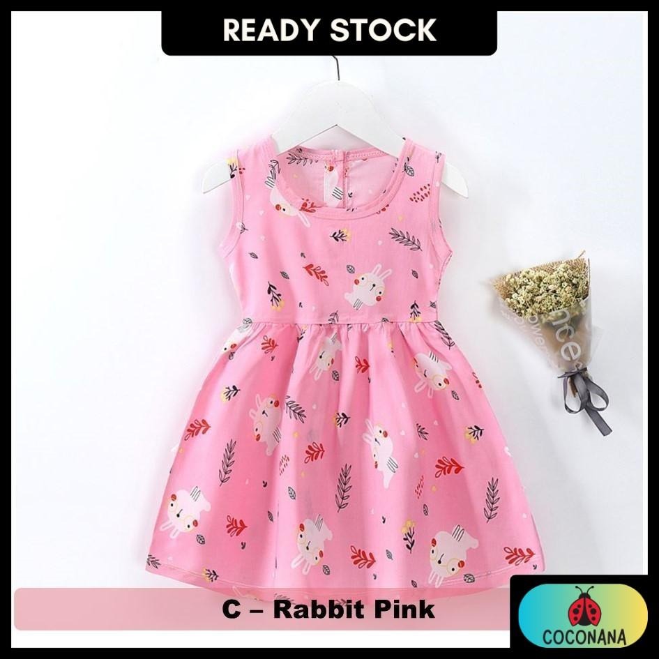 Coconana 1-6 yrs old Baju Raya Baby Girl Dress Sleeveless Cotton Silk Cute Cartoon Princess Dresses Perempuan