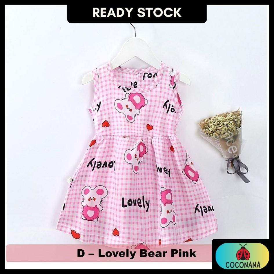 Coconana 1-6 yrs old Baju Raya Baby Girl Dress Sleeveless Cotton Silk Cute Cartoon Princess Dresses Perempuan