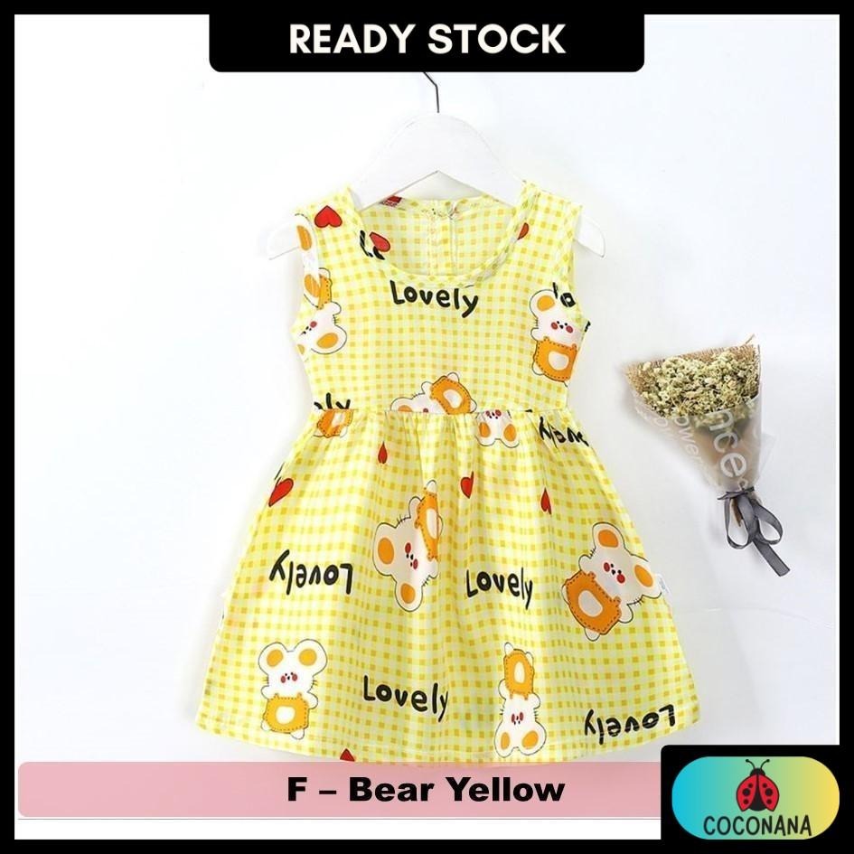Coconana 1-6 yrs old Baju Raya Baby Girl Dress Sleeveless Cotton Silk Cute Cartoon Princess Dresses Perempuan