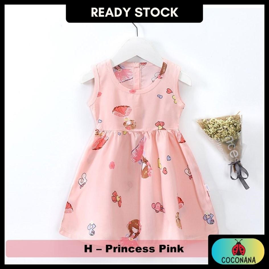 Coconana 1-6 yrs old Baju Raya Baby Girl Dress Sleeveless Cotton Silk Cute Cartoon Princess Dresses Perempuan