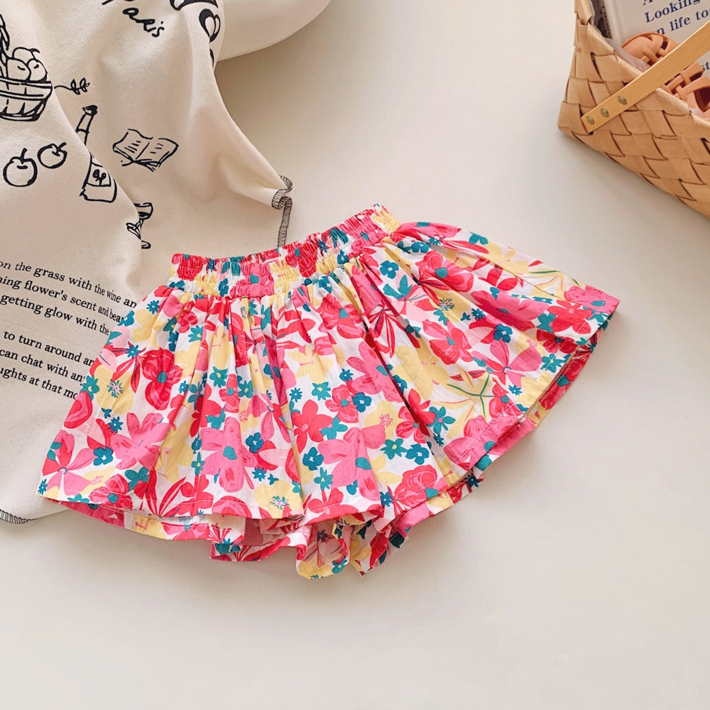 Kids Girl Skort Pants 1-6Y Floral Skort Seluar Budak Perempuan Soft Cotton Baju Baby Girl Kids Clothes Short Pants