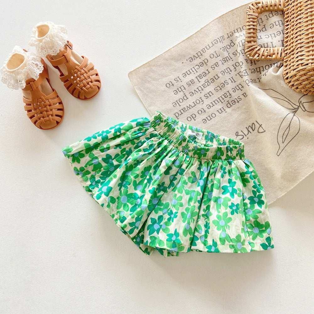 Kids Girl Skort Pants 1-6Y Floral Skort Seluar Budak Perempuan Soft Cotton Baju Baby Girl Kids Clothes Short Pants