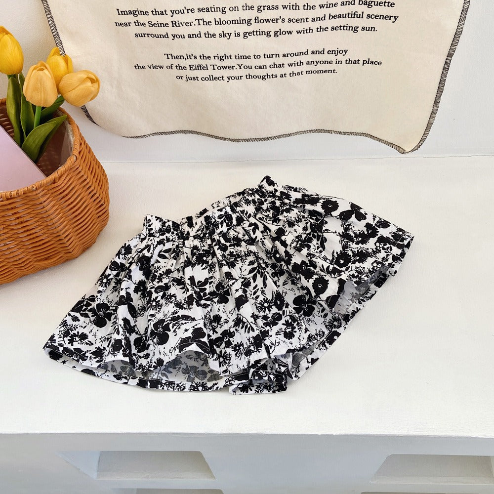 Kids Girl Skort Pants 1-6Y Floral Skort Seluar Budak Perempuan Soft Cotton Baju Baby Girl Kids Clothes Short Pants