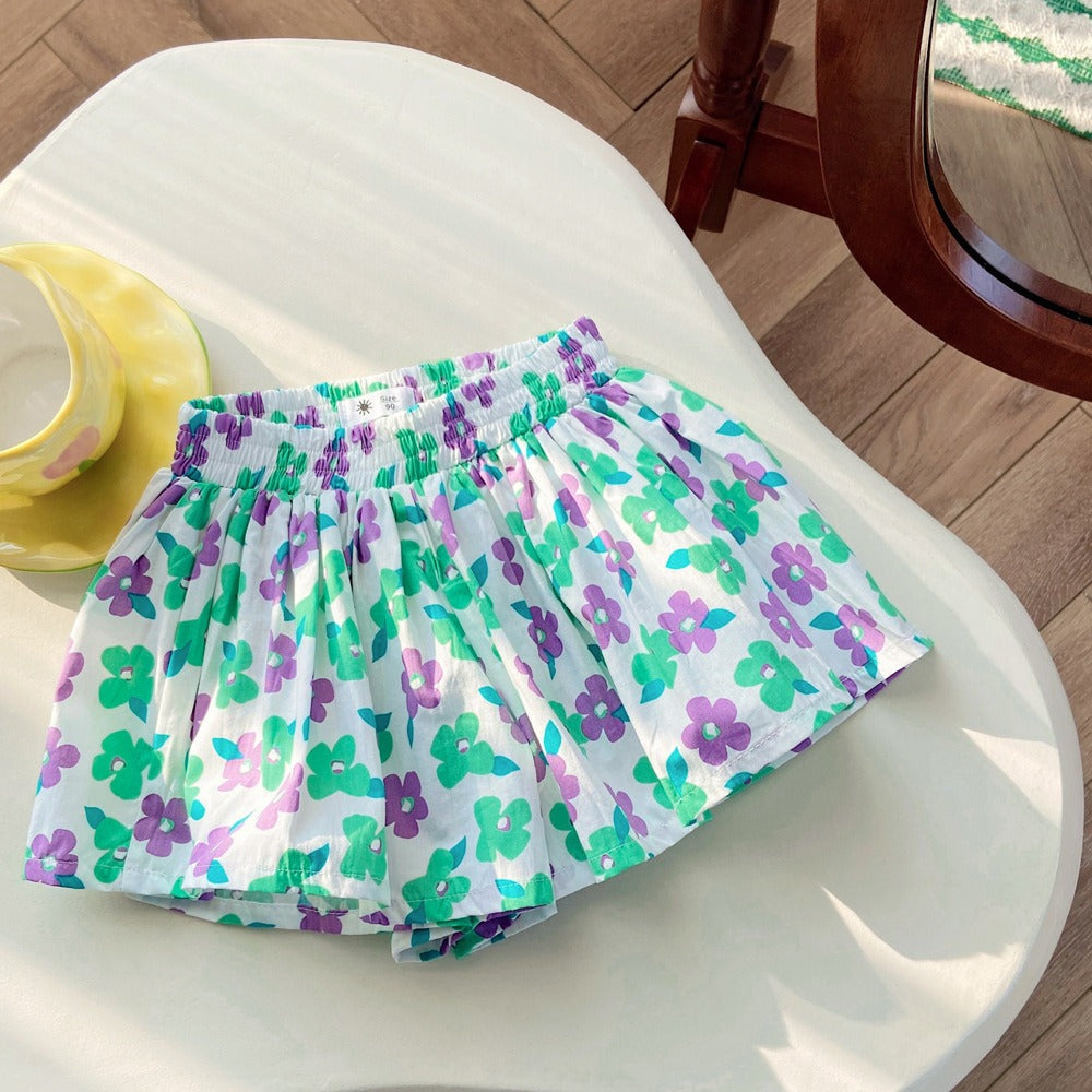 Kids Girl Skort Pants 1-6Y Floral Skort Seluar Budak Perempuan Soft Cotton Baju Baby Girl Kids Clothes Short Pants