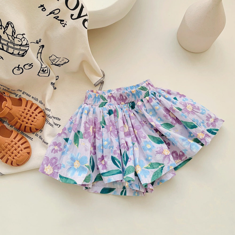 Kids Girl Skort Pants 1-6Y Floral Skort Seluar Budak Perempuan Soft Cotton Baju Baby Girl Kids Clothes Short Pants