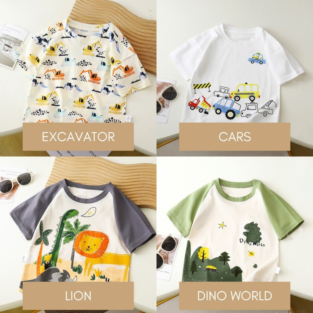 Baju Budak Lelaki 9M-10Y Kids Boy Clothes Cotton Tshirt Short Sleeves Baju Baby Boy T-Shirt Toddler Baju Raya Merdeka