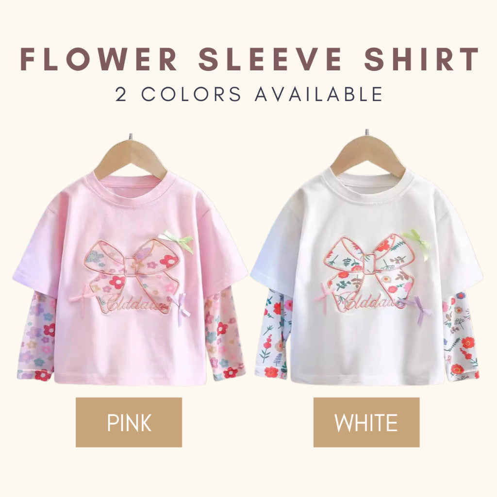 Baju Baby Girl Lengan Panjang 1-8Y Kids Girl Flower Ribbon Long Sleeve Tshirt Blouse Budak Perempuan Baju Raya Merdeka