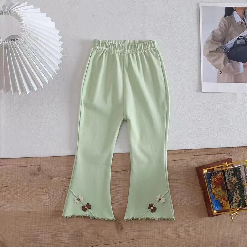 Seluar Legging Bootcut Baby Girl 1-8Y Kids Girl Flared Bootcut Long Pants Flower Bell Bottom Panjang Budak Perempuan