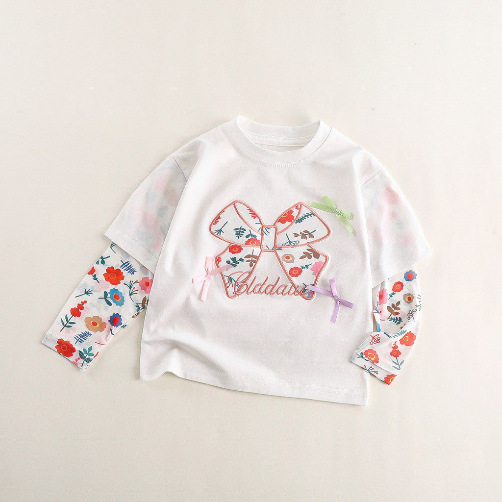 Baju Baby Girl Lengan Panjang 1-8Y Kids Girl Flower Ribbon Long Sleeve Tshirt Blouse Budak Perempuan Baju Raya Merdeka