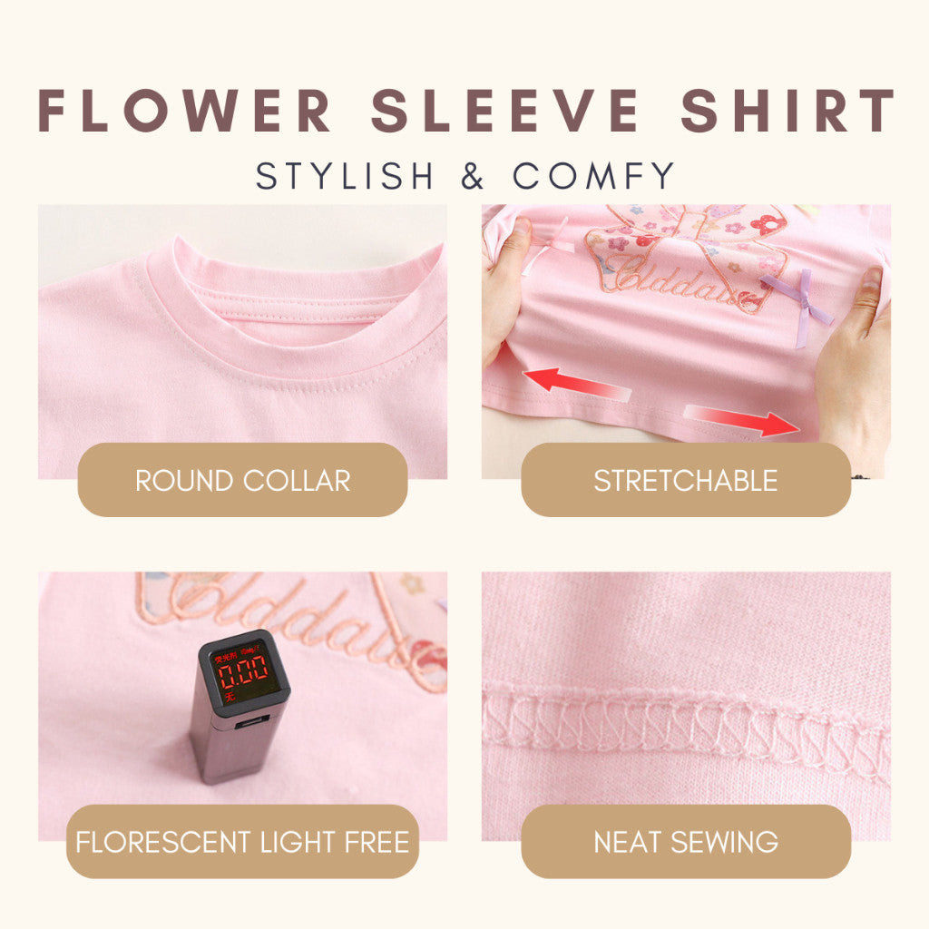 Baju Baby Girl Lengan Panjang 1-8Y Kids Girl Flower Ribbon Long Sleeve Tshirt Blouse Budak Perempuan Baju Raya Merdeka