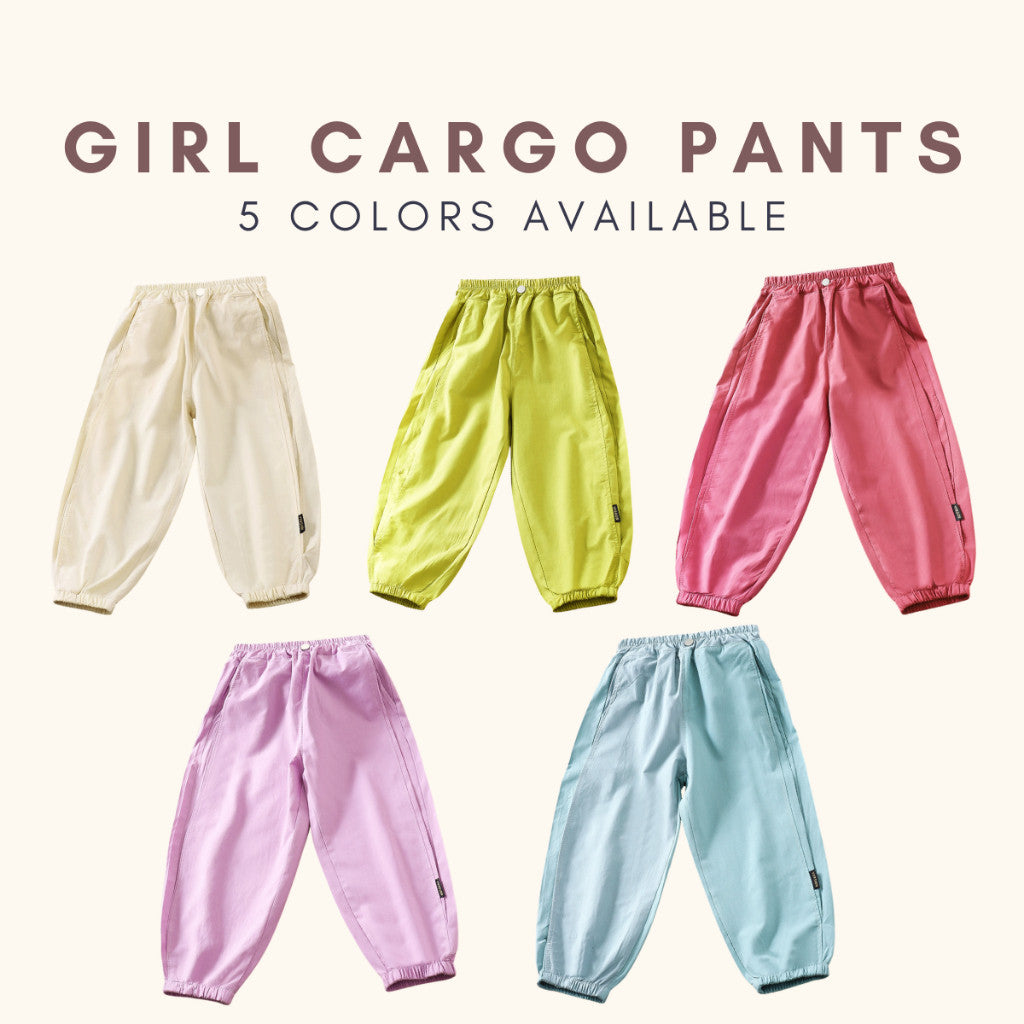 Seluar Panjang Baby Girl 4-10Y Kids Girl Cargo Long Pants Side Pocket Budak Perempuan Toddler Baju Raya Merdeka