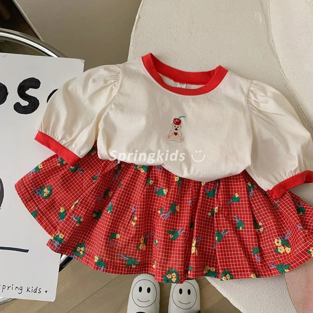 Baju Baby Girl 6M-6Y Kids Girl Bubble Sleeve Retro Blouse Budak Perempuan Baju Raya Merdeka Polka Dot White Toddler
