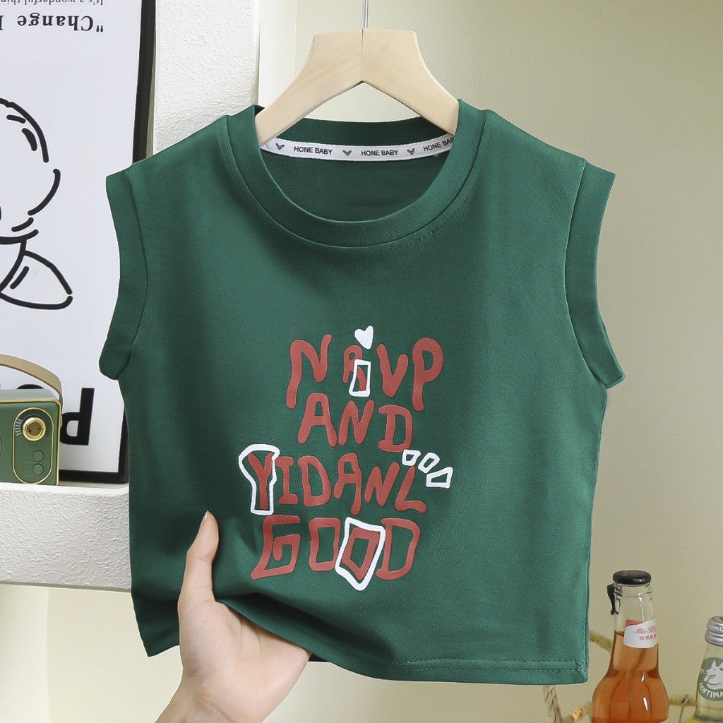 Baju Baby Boy 9M-8Y Kids Boy T-Shirt Sleeveless Wide Shoulder Vest Shirt Baju Budak Lelaki Baju Jalan Raya Merdeka