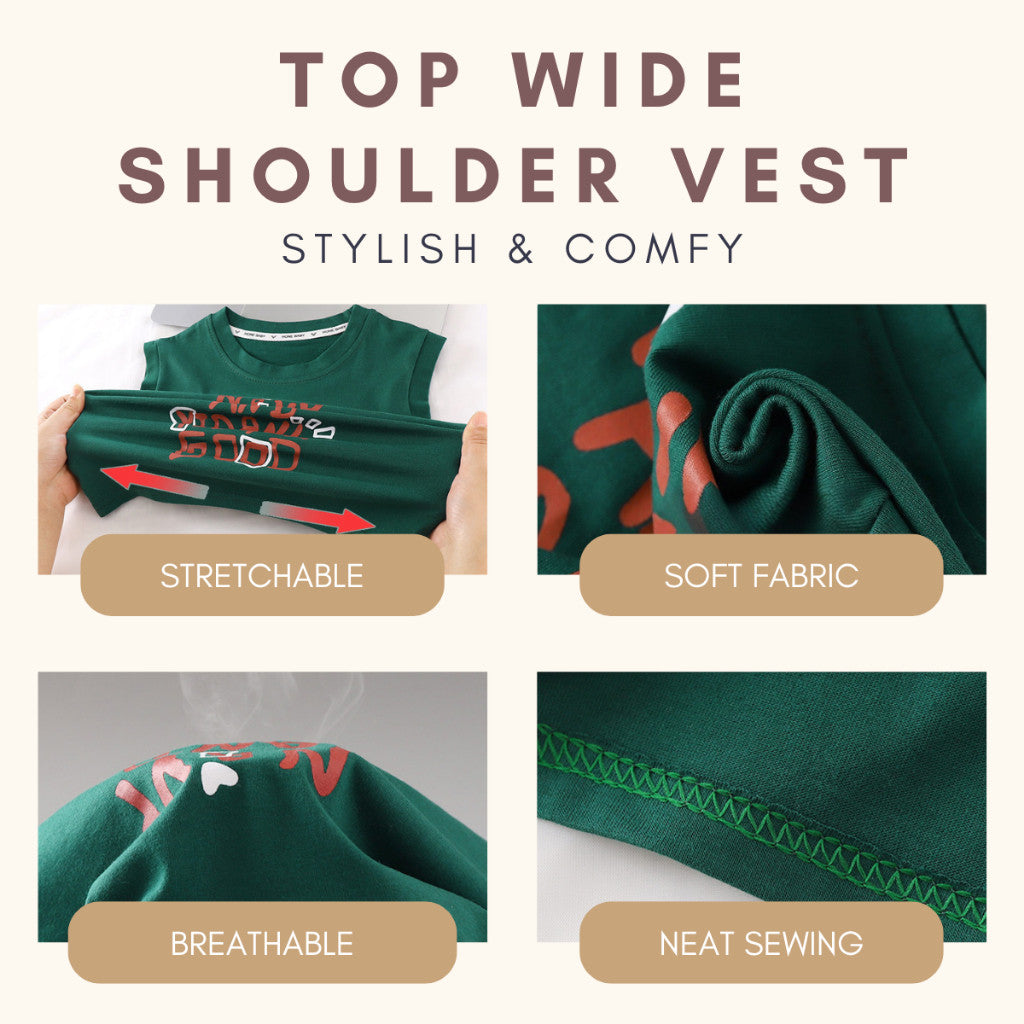 Baju Baby Boy 9M-8Y Kids Boy T-Shirt Sleeveless Wide Shoulder Vest Shirt Baju Budak Lelaki Baju Jalan Raya Merdeka