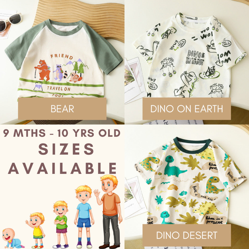 Baju Budak Lelaki 9M-10Y Kids Boy Clothes Cotton Tshirt Short Sleeves Baju Baby Boy T-Shirt Toddler Baju Raya Merdeka