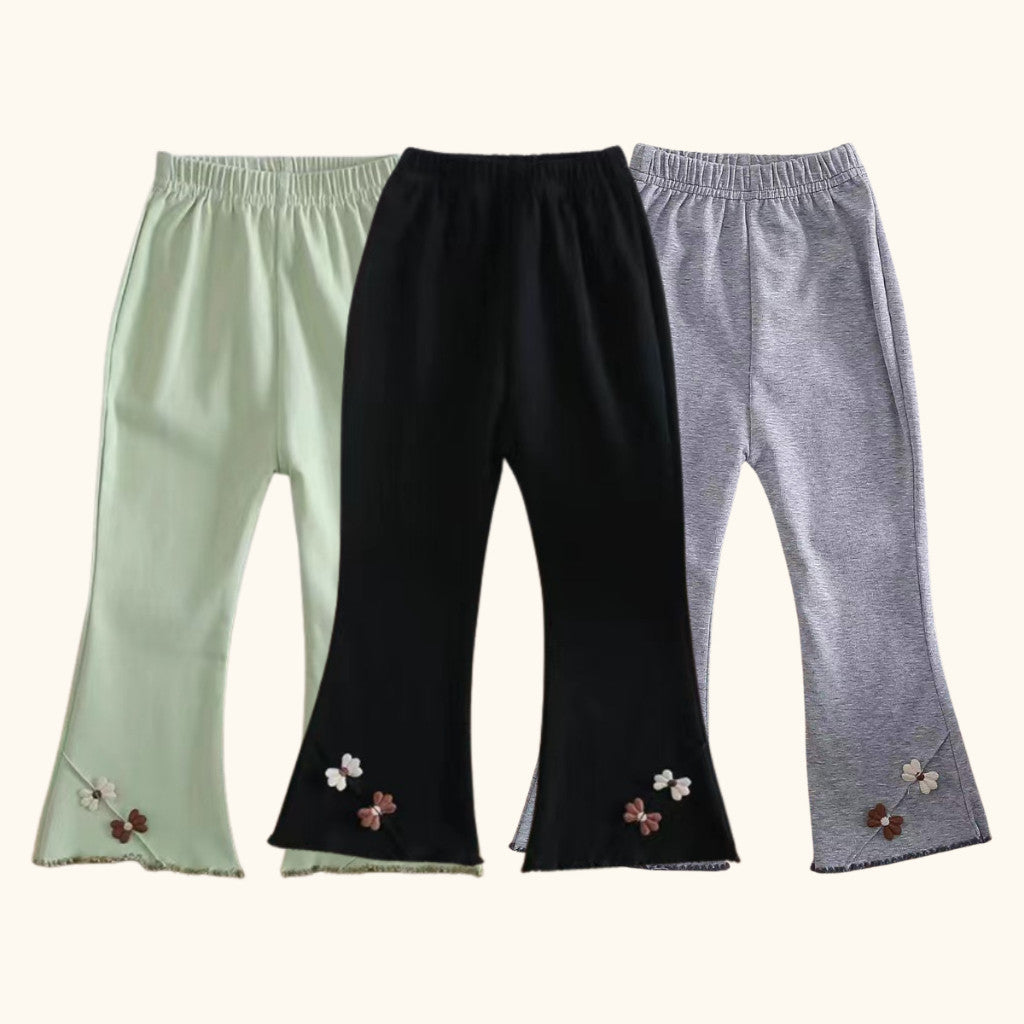 Seluar Legging Bootcut Baby Girl 1-8Y Kids Girl Flared Bootcut Long Pants Flower Bell Bottom Panjang Budak Perempuan