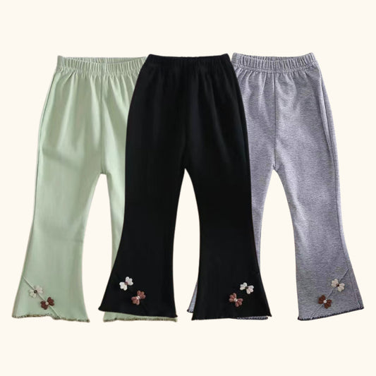 Seluar Legging Bootcut Baby Girl 1-8Y Kids Girl Flared Bootcut Long Pants Flower Bell Bottom Panjang Budak Perempuan