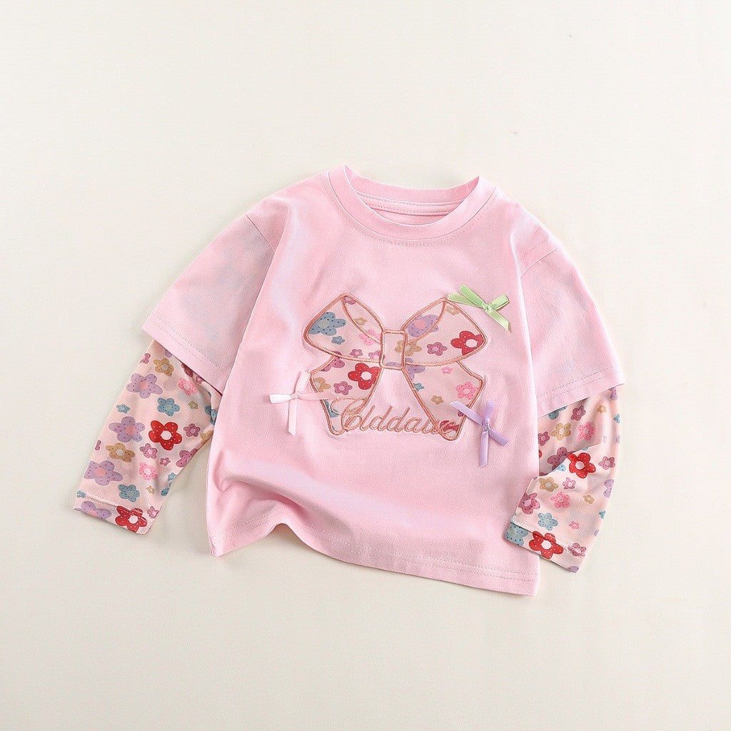 Baju Baby Girl Lengan Panjang 1-8Y Kids Girl Flower Ribbon Long Sleeve Tshirt Blouse Budak Perempuan Baju Raya Merdeka