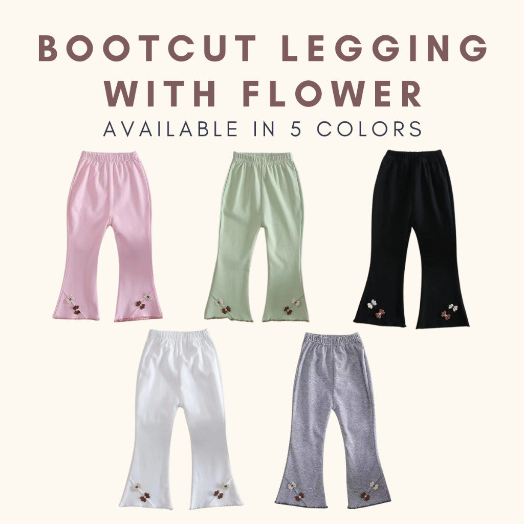 Seluar Legging Bootcut Baby Girl 1-8Y Kids Girl Flared Bootcut Long Pants Flower Bell Bottom Panjang Budak Perempuan