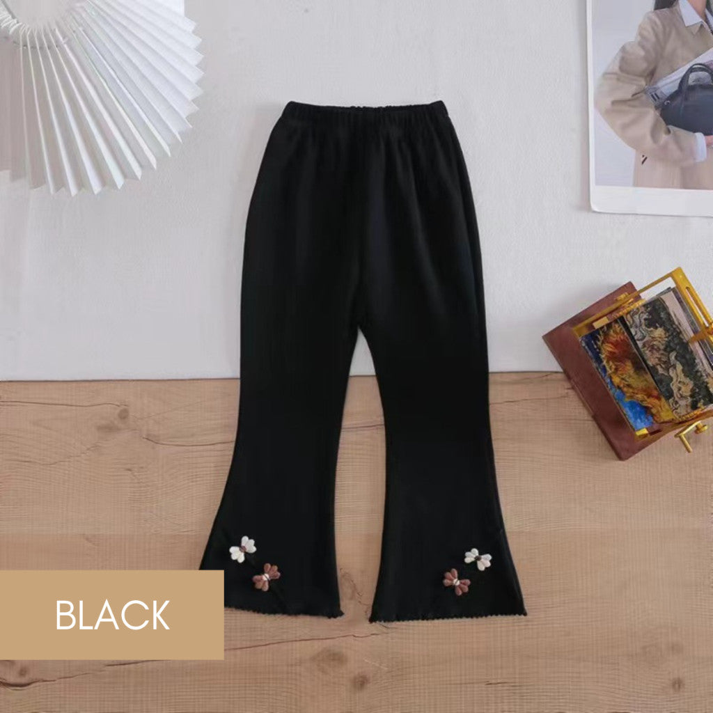 Seluar Legging Bootcut Baby Girl 1-8Y Kids Girl Flared Bootcut Long Pants Flower Bell Bottom Panjang Budak Perempuan