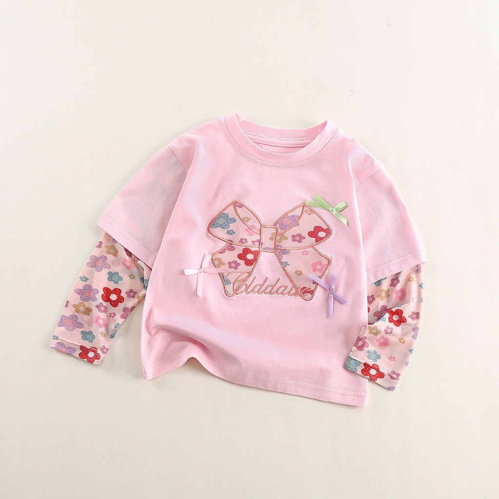 Baju Baby Girl Lengan Panjang 1-8Y Kids Girl Flower Ribbon Long Sleeve Tshirt Blouse Budak Perempuan Baju Raya Merdeka