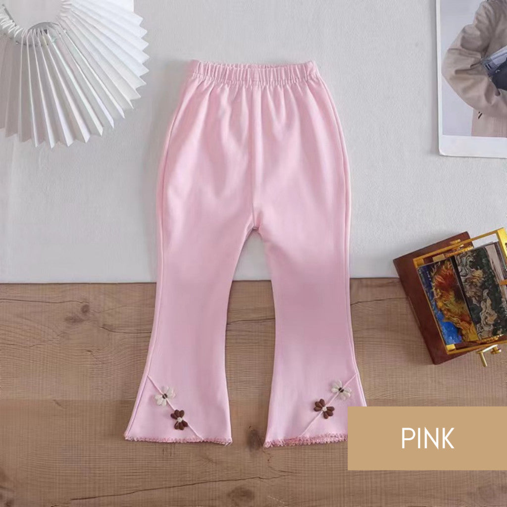 Seluar Legging Bootcut Baby Girl 1-8Y Kids Girl Flared Bootcut Long Pants Flower Bell Bottom Panjang Budak Perempuan