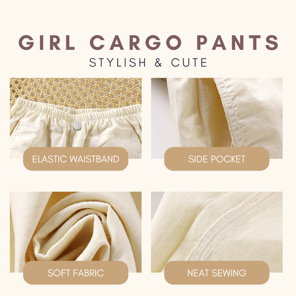 Seluar Panjang Baby Girl 4-10Y Kids Girl Cargo Long Pants Side Pocket Budak Perempuan Toddler Baju Raya Merdeka