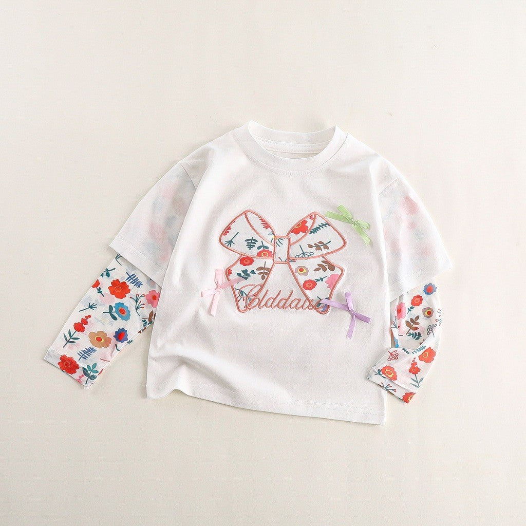 Baju Baby Girl Lengan Panjang 1-8Y Kids Girl Flower Ribbon Long Sleeve Tshirt Blouse Budak Perempuan Baju Raya Merdeka