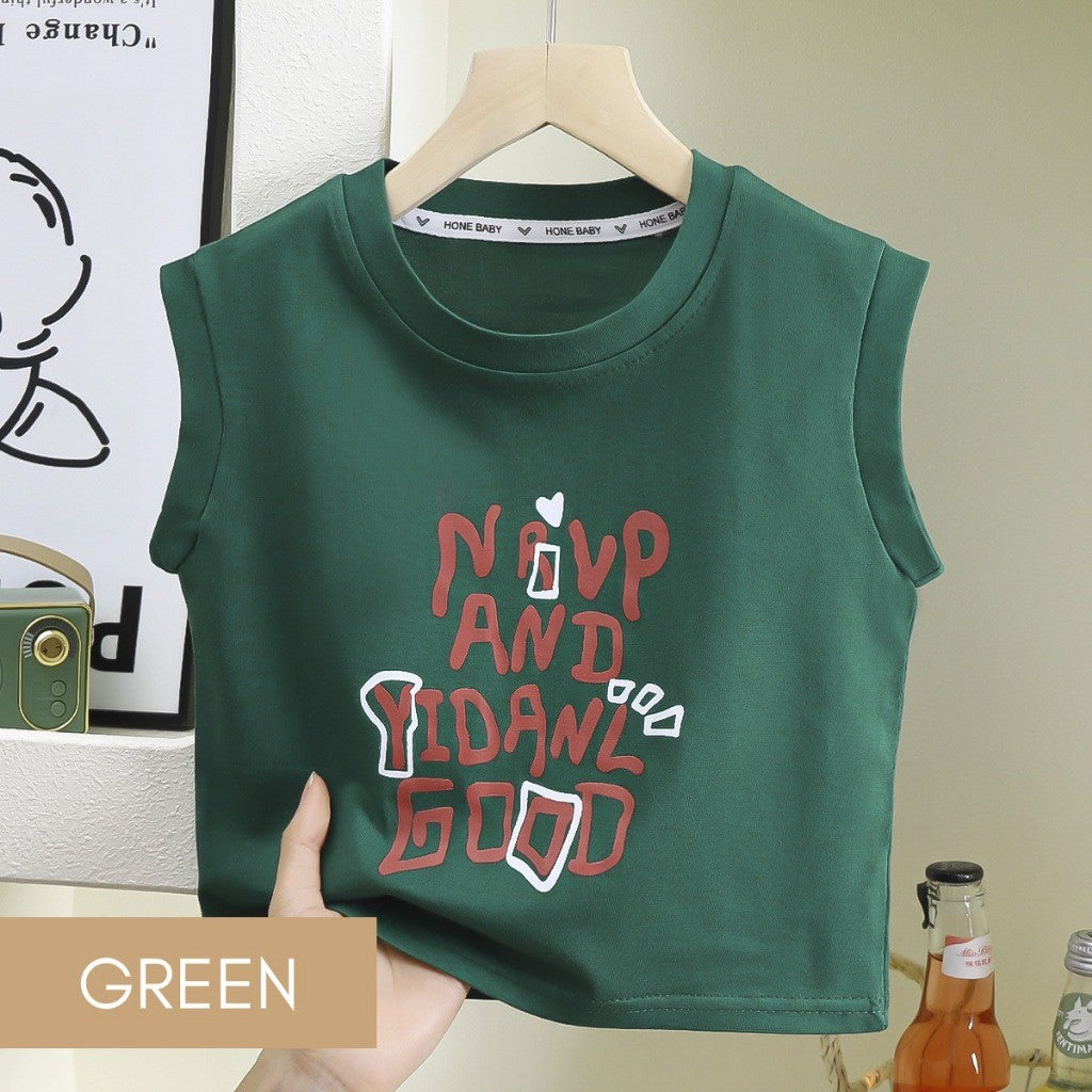 Baju Baby Boy 9M-8Y Kids Boy T-Shirt Sleeveless Wide Shoulder Vest Shirt Baju Budak Lelaki Baju Jalan Raya Merdeka