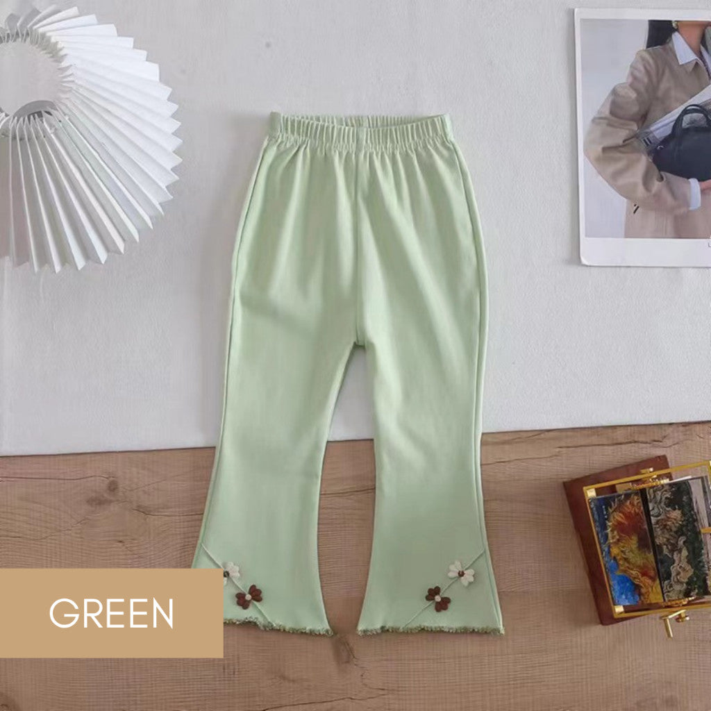 Seluar Legging Bootcut Baby Girl 1-8Y Kids Girl Flared Bootcut Long Pants Flower Bell Bottom Panjang Budak Perempuan