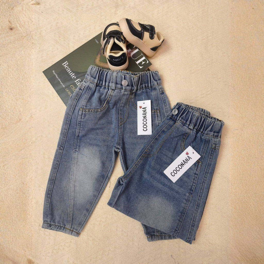 Seluar Panjang Budak Jeans Lelaki 1-17Y Kids Long Pants Vintage Relaxed Tapered Fit Button Jeans Anak Baju Raya Baby Boy