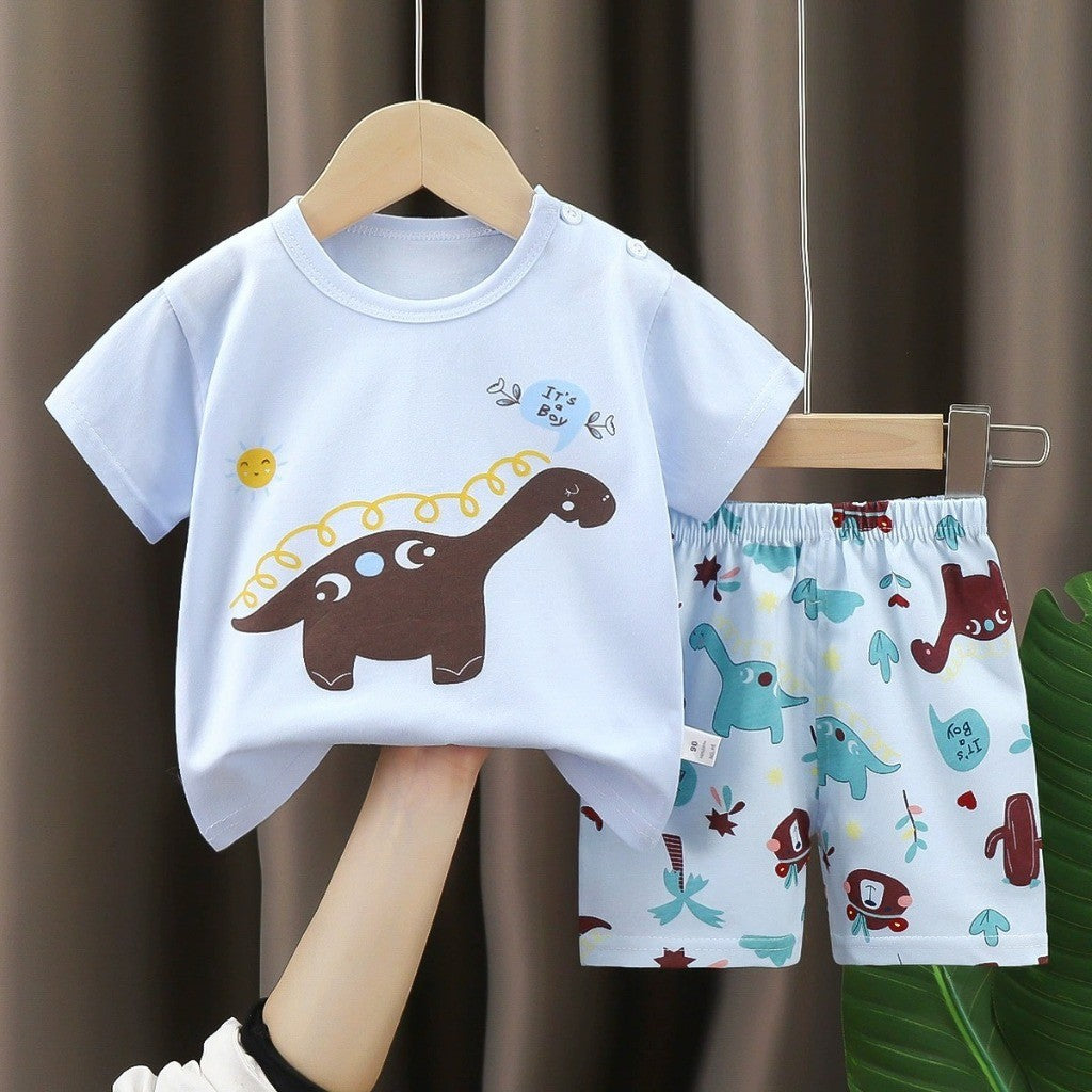 Baju Budak Set 6mths-6yrs Baby Boy Clothes Toddler Kids Girl Shirt Pants Short Sleeves Lengan Pendek