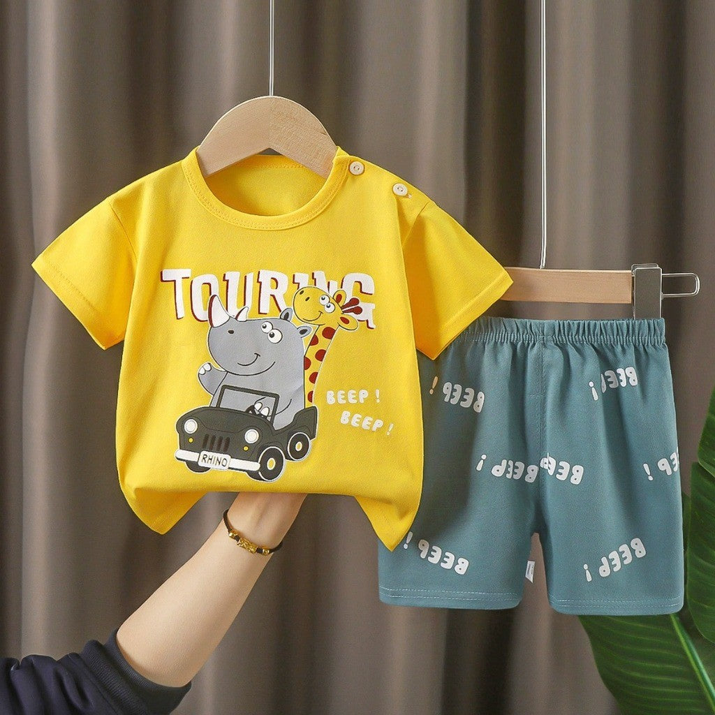 Baju Budak Set 6mths-6yrs Baby Boy Clothes Toddler Kids Girl Shirt Pants Short Sleeves Lengan Pendek