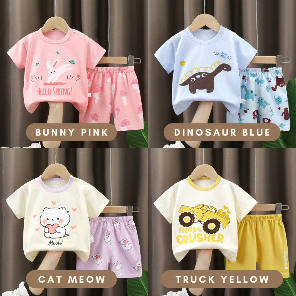 Baju Budak Set 6mths-6yrs Baby Boy Clothes Toddler Kids Girl Shirt Pants Short Sleeves Lengan Pendek