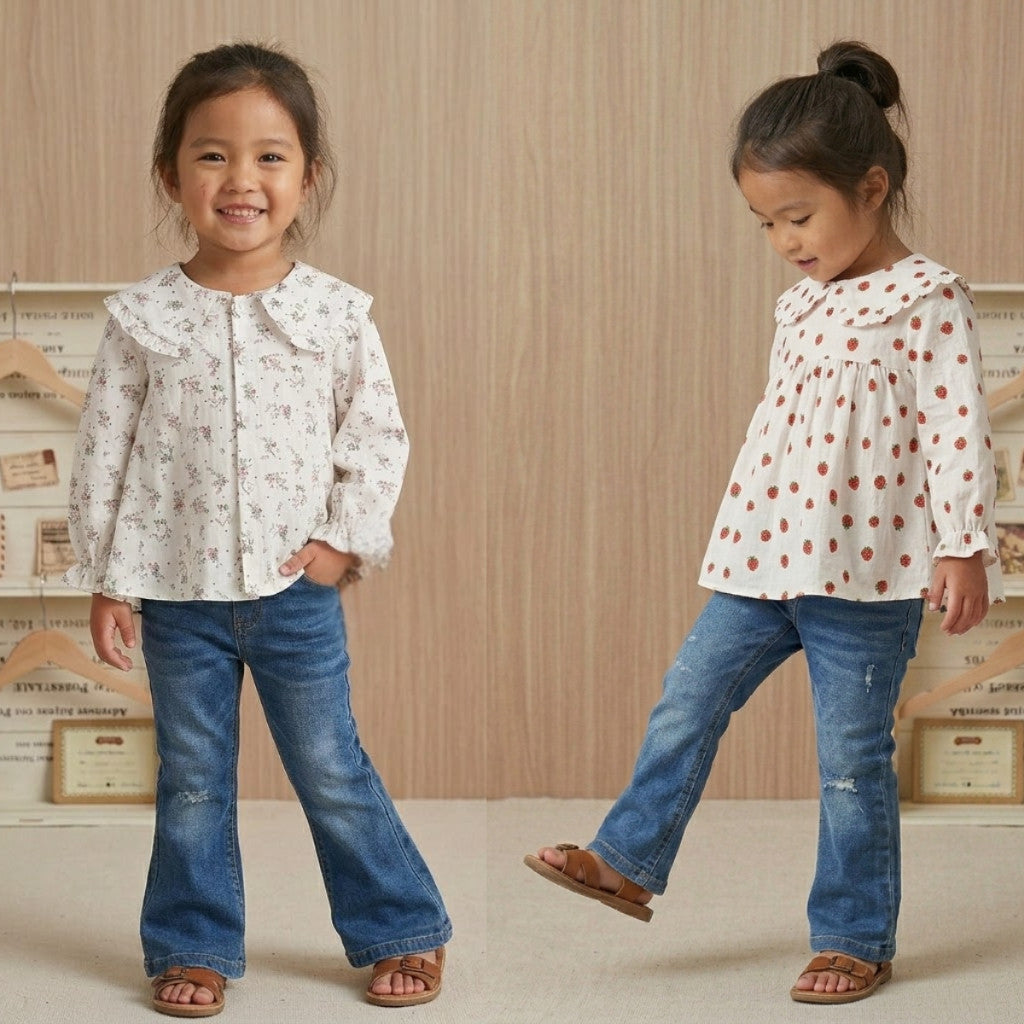 Baju Budak Perempuan 1-8Y Baby Girl Blouse Lengan Panjang Toddler Clothes Kids Baju Jalan Anak Kanak
