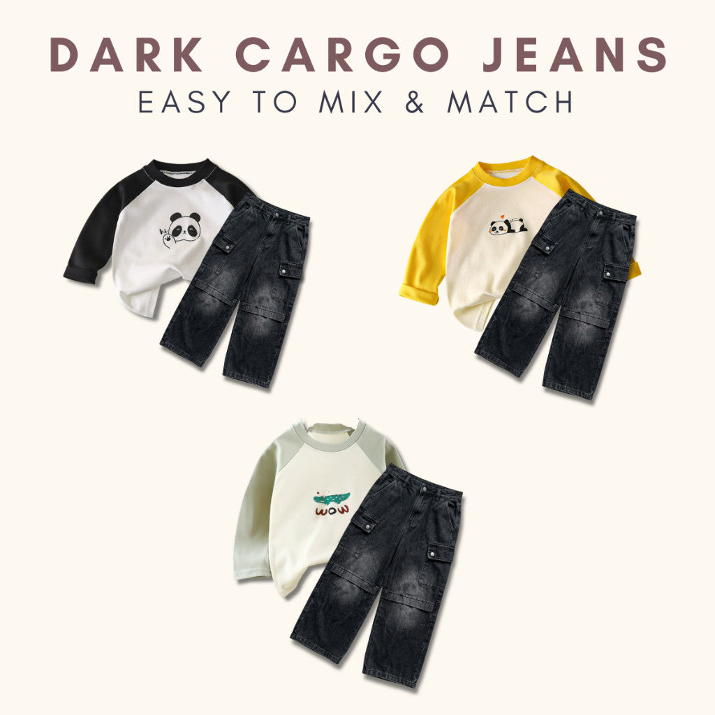 Kids Boy Jeans Pants Cargo1-12Y Seluar Panjang Budak Lelaki Kargo Baby Long Baggy Jalan Anak Kanak