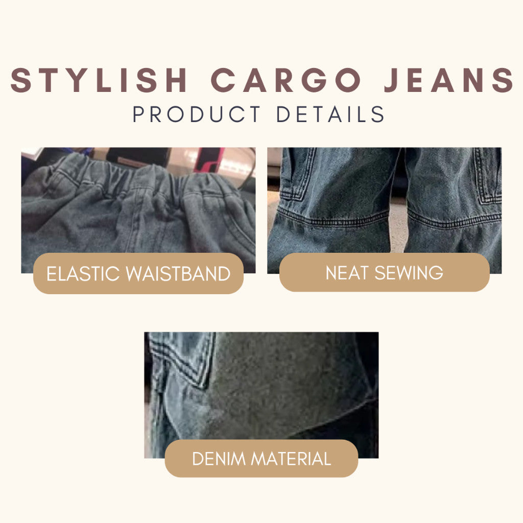 Seluar Panjang Jeans Budak Lelaki 1-12Y Kids Cargo Pants Long Denim Baggy Toddler Clothes Jalan Anak